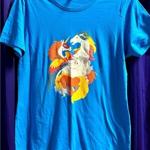 One of a Kind 70s Fantasy Unicorn Graphic Tee Blue XXL Psychedelic Bowie Core